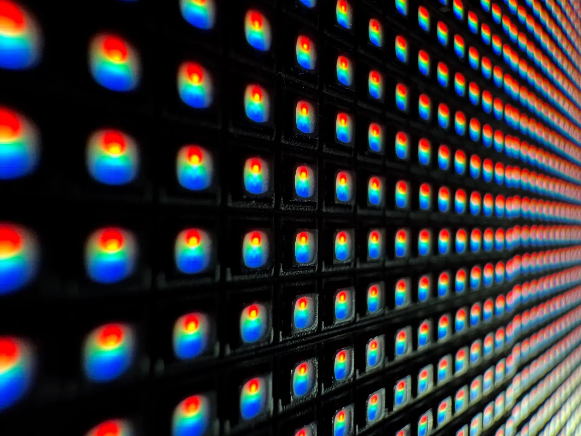 Macro view of RGB LED pixels